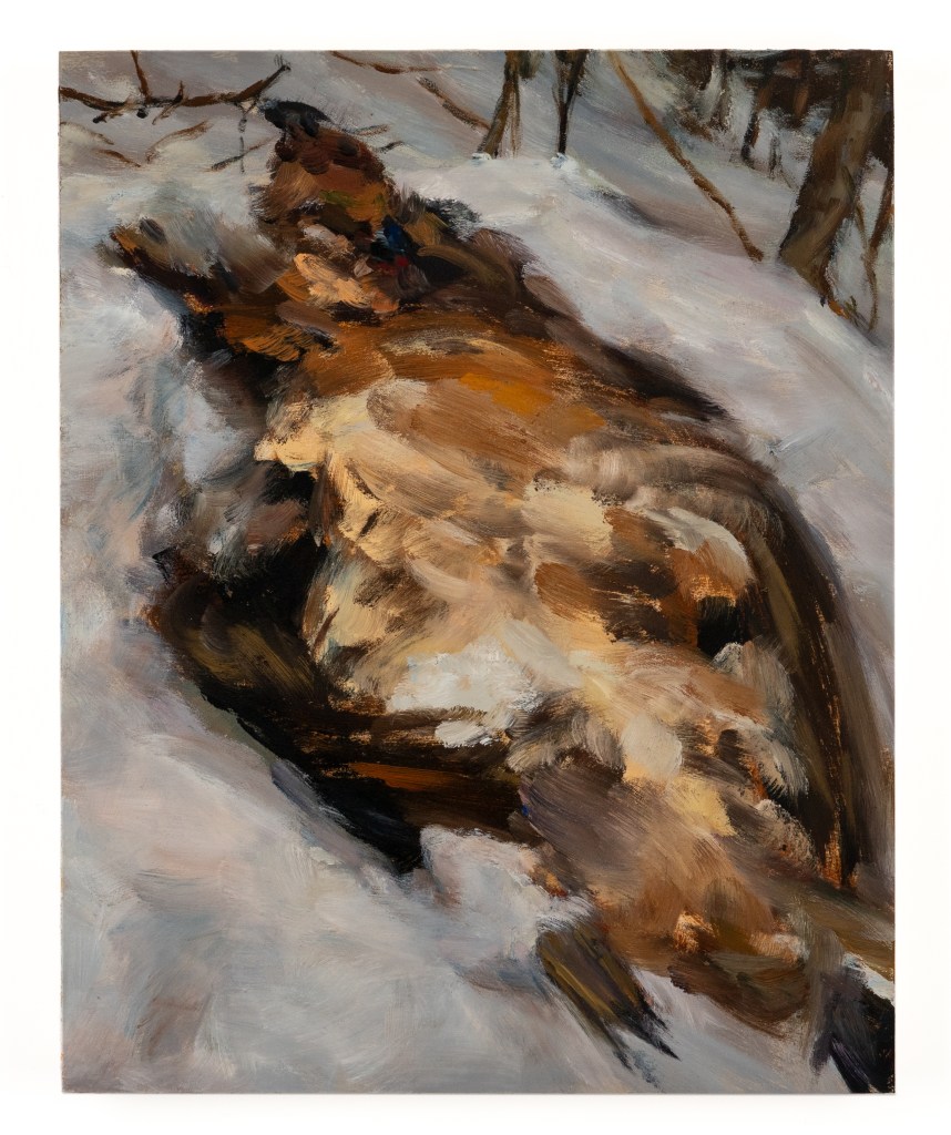 an oil painting of a dead body belonging to a grouse